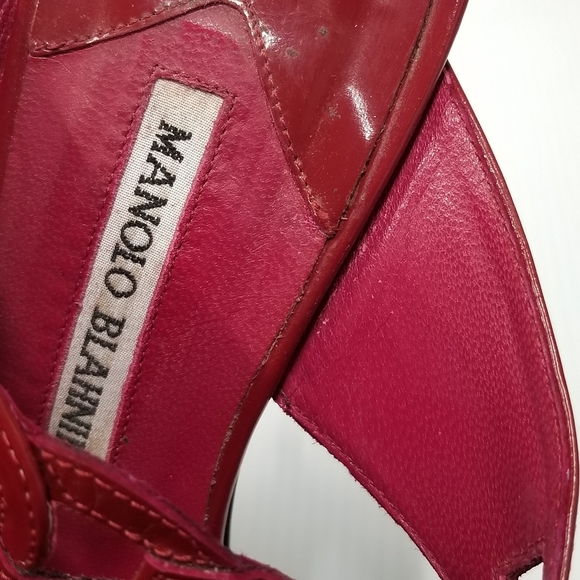 Manolo Blahnik patent Leather Red Stiletto Heels slippers Slides mules sandals - Picture 14 of 15